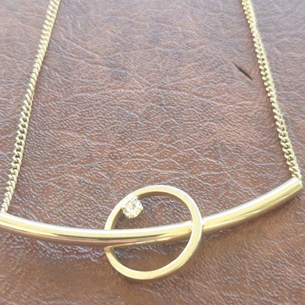 VINTAGE Sarah Coventry CANADA Modernist Curved Bar Circle Rhinestone Necklace